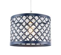 Happy Homewares Modern Ornate Matte Metal Pendant Shade with Clear Acrylic Beads in Midnight Happy Homewares Midnight