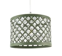Happy Homewares Modern Ornate Olive Green Metal Pendant Shade with Clear Acrylic Beads