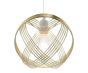 Modern Ornate Polished Plated Gold Spherical Pendant Light Shade with 4-Ring Metal Wrap Design | 25cm Diameter | for E27 E14 B22 by Happy Homewares
