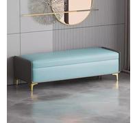 Modern Ottoman Storage Bench Faux Leather Footrest for Bedroom & Living Room Rectangular Ottoman Stool 60cm Blue & Dark Grey End of Bed Furniture