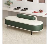 Modern Ottoman Storage Bench with Lumbar Pillow Faux Leather Entryway & Bedroom Stylish Dark Green & Beige Footrest Stool 60cm Living Room Accent Furniture.