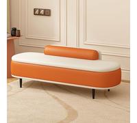 Modern Ottoman Storage Bench with Lumbar Pillow Faux Leather Entryway Storage Box Stylish End of Bed Seating Versatile Footrest Stool (60cm Orange & Beige)
