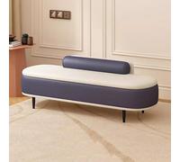 Modern Ottoman Storage Bench with Lumbar Pillow Stylish Entryway Storage Box Faux Leather Footrest Stool for Living Room End of Bed Seating Dark Blue & Beige 60cm
