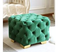 Modern Ottoman Velvet Tufted Button Cube Upholstered With Solid Wood Frame Foot Stool Shoe Changing Stool For Living Room Bedroom Entryway-Green 50x50x40cm(20x20x16inch)