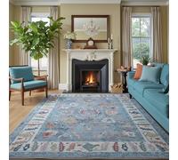 Modern Oushak Rug, Vintage Turkish Light Blue Oriental Antique Inspired Area Rugs, Luxury Washable Living Room Bedroom Home Nursery 5'9 x 8'9