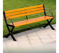 Modern Outdoor Bench - 71" Corrosion-Resistant Metal Frame, Yellow-Brown Wooden Backrest Seating - Stylish Garden Bench for Patio, Lawn, Yard, Porch - Type A