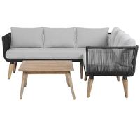 Beliani Garden Corner Sofa With Table 5 Seater Alcamo Left Hand Acacia Wood Black, Black