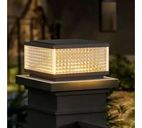 Modern Outdoor Hard Wired Post Lights - Black Square Column Pillar Lamps, Waterproof E26 3000K Landscape Lighting, Anti-Rust Deck Cap Lanterns for Patio & Garden