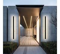 Modern Outdoor LED Wall Light with Motion Sensor Black Aluminum Square Design 3000K/4500K/6000K Adjustable Linear Indoor/Outdoor Lighting for Bedroom Living Room Bathroom (120cm White Light)