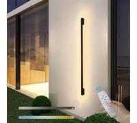 Modern Outdoor Minimalist Wall Lamp with Remote Control, IP65 Waterproof Strip Sconce, Black Aluminium & Acrylic Lighting for Patio & Living Room, 200cm Long