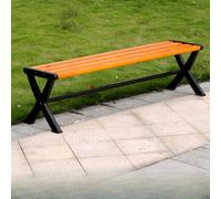 Modern Outdoor Park Bench - 47" Corrosion-Resistant Metal Frame, Yellow-Brown Wooden Seat without Backrest, Perfect for Garden, Patio, Lawn, Yard, Porch - Type A