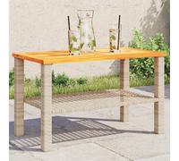 Modern Outdoor Patio Poly Rattan 2-Tier Garden Coffee Sofa Table Acacia Wood Top
