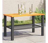 Modern Outdoor Patio Poly Rattan 2-Tier Garden Coffee Sofa Table Acacia Wood Top