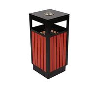 Modern Outdoor Trash Can, Stainless Steel & Wood Garden Waste Bin, Durable Industrial Trash Container for Parks, Patios, and Public Spaces