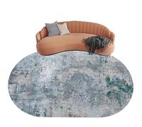 Modern Oval Area Rug 140x180 cm - Dark Green Light Blue Grey White & Brown - Non-Slip Washable Decorative Mat for Living Room Bedroom & Kitchen