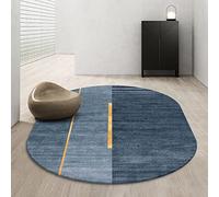 Modern Oval Area Rug for Living Room Washable Floor Mat with Gold Gradient Stitching Blue Design Perfect for Entryway 160 x 160 cm