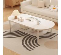 Modern Oval Coffee Table with Open Storage Shelf, Wooden Top and Metal Frame for Living Room, Small Center or Side Table