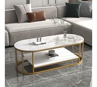 Modern Oval Coffee Table with Storage Shelf, Sintered Stone Top, Metal Frame - Easy Assembly Living Room, Office, Cafe, Bar Furniture, Stylish Tea Table