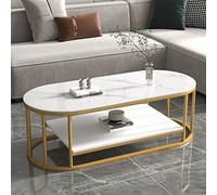 Modern Oval Coffee Table with Storage ShelfSintered Stone Top & Metal Frame Easy Assembly Living Room Table Ideal for Home Office Cafe & Bar