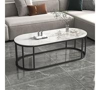 Modern Oval Coffee Table with Storage ShelfSintered Stone Top & Metal Frame Easy Assembly Living Room Office Cafe Bar Furniture Stylish Tea Table for Home Decor
