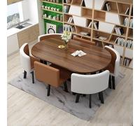 Modern Oval Dining Table Set for 6 Stylish Kitchen & Conference Table with Metal Base and Brown MDF Top Perfect for Dining Room & Coffee Shop