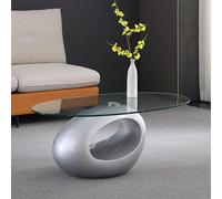Modern Oval Glass Coffee Table, Contemporary Center Cocktail Table with Tempered Glass Top & Glossy Base For Storage, Accent Sofa Side Table for Living Room, Office(85x53x40cm(33x21x16), White)