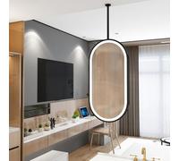 Modern Oval LED Mirror with Light, Ceiling Mounted Vanity Mirror with Metal Frame, Floating Suspended Mirrors for Living Room Bedroom Bathroom Washroom(40cmx60cm)