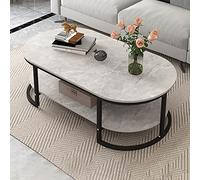 Modern Oval Marble Coffee Table 2-Tier Center Table for Living Room - Small Apartment Home Furniture