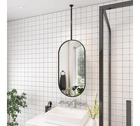 Modern Oval Mirror for Ceiling Hanging Decor, Large Wall Decorative Metal Backed Floating Glass, Bathroom Vanity, Black (50cmx70cm)