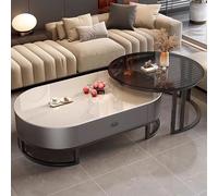 Modern Oval & Round Nesting Coffee Table Set - 2 Minimalist Steel Frame Living Room Tables for Small Spaces Bedroom Lounge - Stylish & Space-Saving (C 80x45cm + 120x60x38cm)