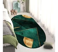 Modern Oval Rug Large Area Rugs Non-Slip Indoor rugs kitchen Floor Mat Emerald Dark Green Gold Geometric 70 x 140 cm