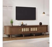 Modern Oval TV Stand, 180x40x40 cm, Walnut Finish, Rattan Design, 2 Drawers & Shutter Doors, Stylish Low TV Cabinet for Living Room Storage & Décor.