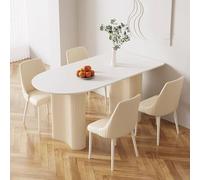Modern Oval White Dining Table Set for 4-6, Kitchen & Living Room Furniture, Slate Top with Wave Legs, Stylish Breakfast Corner Table with 4 Chairs, 47.2"