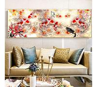 Modern Oversize Artwork Painting Chinese Abstract Nine HD Koi Fish Landscape Oil on Canvas Framed Poster and Print Wall Art Picture 60x180cm(24x71in) With Frame