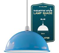 Modern Painted Ceiling Light Shade, Industrial Metal Lamp Shades, Non Electric Bulb Guard Vintage Lampshade for Kitchen, Living Room, Bedroom (Blue - 21cm Dome)