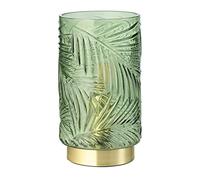 Modern Palm Tree Emerald Forest Green Glass Floral Table Lamp with Brushed Satin Brass Base | 1 x E14 60w Maximum | 22cm x 12cm | Clear Inline Switch by Happy Homewares