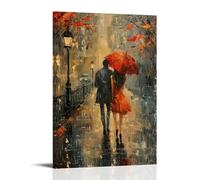 Modern Paris Romantic Couple with Red Umbrella Abstract Canvas Poster Wall Art - Stylish Artwork, Minimalist Wall Decor for Girls Bedroom Apartment Reading Nook Interior Corner 12x18inch(30x45cm)