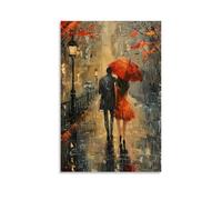 Modern Paris Romantic Couple with Red Umbrella Abstract Canvas Poster Wall Art - Stylish Artwork, Minimalist Wall Decor for Girls Bedroom Apartment Reading Nook Interior Corner 24x36inch(60x90cm)