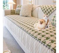 Modern Patchwork Plush Sofa Slipcover for 2/3/4-Cushion L-Shape Couch Non-Slip Washable Pet-Friendly Green 110x180cm/43x71in - Perfect for Home Decor & Furniture Protection