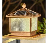 Modern Patio Post Lights, Vintage Wall Pillar Headlight with Pier Mount Base, Top Wall Fence Exterior Solar Lamp High Voltage 120V LED Landscape Lighting Solar Powered Cap Light