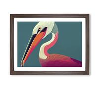 Modern Pelican Abstract Framed Print | A3 Walnut Framed Wall Art | Ready to Hang | Abstract Animal Picture | Living Room Bedroom Lounge Office
