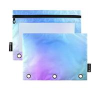 Modern Pencil Pouch 3 Ring Binder Blue Graadient Blur Chic Zipper Binder Pencil Bag Pen School Clear Binders Pockets Custom 9.8" x 7.1", 2 Packs