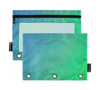 Modern Pencil Pouch 3 Ring Binder Blue Green Gradient Chic Pen Pencil Bags with Zipper School Binders Clear Pockets Custom 9.8" x 7.1", 2 Packs