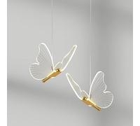 Modern Pendant Light Butterfly LED Chandeliers 2 Lights Dimmable Blue Pink Modern Ceiling Hanging Lamp Nordic Gold for Staircase Kitchen Island Dining Table Girls Bedroom Kids Decoration (2 Lights)