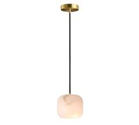 Modern Pendant Light Fixture for Kitchen Island 4.7" Mini Hanging Ceiling Light with White Alabaster & Brass Finish Perfect for Dining Room Sink & Bathroom Decor
