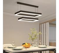 Modern Pendant Light Fixture, LED Black Chandelier for Kitchen Island, 2 Layer Rectangle Adjustable Height, Dimmable 3000K-6500K Ceiling Hanging Light for Dining Room Table, Bedroom, Living Room