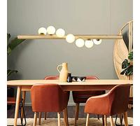 Modern Pendant Light Fixtures, Rustic Wood Dining Room Hanging Lamp with Glass Shade, G9 Bulb, Retro Ceiling Lamp for Living Room, Bedroom [Energy Class A ++],7 Light