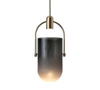 Modern Pendant Light with Ombre Smoky Grey Glass Cylinder Shade, Brass Finish Frame, E26 Base, Adjustable Contemporary Hanging Lamp Fixture for Kitchen Island, Dining Room, Bedside Bar