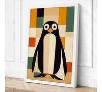 Modern Penguin Mid Century Canvas Wall Art Print 24x16 Inch
