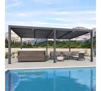 Modern Pergola 7.39 x 3.68 m Adjustable Aluminum Louvers 27.19 m² Stylish Garden Canopy for Patio & Terrace Grey Gazebo for Outdoor Living